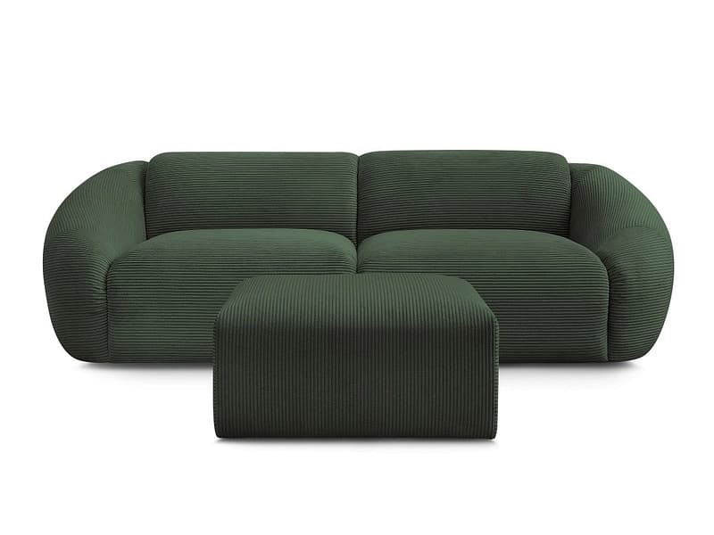 3er Sofa mit Hocker BOBOCHIC TINA Cord-Stoff grün