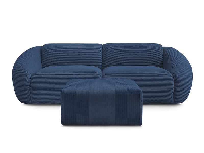 3er Sofa mit Hocker BOBOCHIC TINA Cord-Stoff dunkelblau