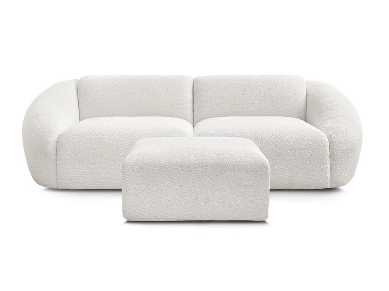 3er Sofa mit Hocker BOBOCHIC TINA Boucle-Stoff weiss
