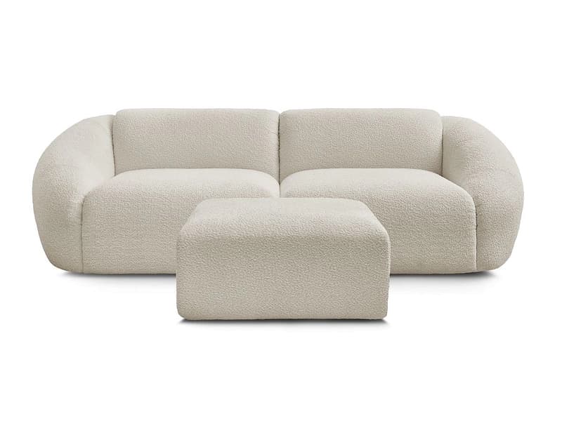 3er Sofa mit Hocker BOBOCHIC TINA Boucle-Stoff beige