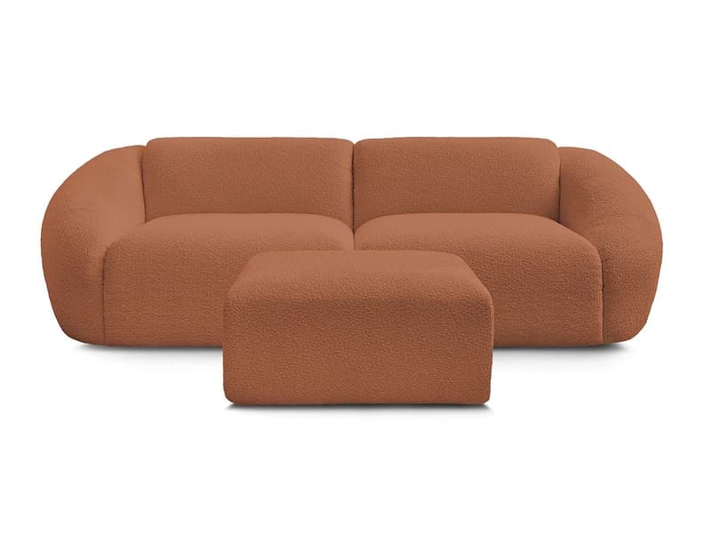 3er Sofa mit Hocker BOBOCHIC TINA Boucle-Stoff orange