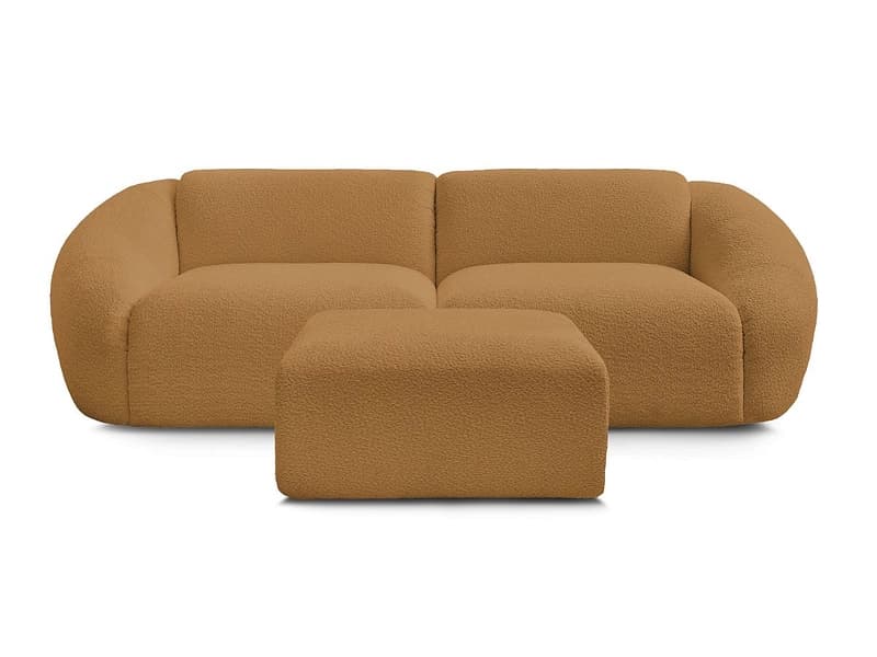3er Sofa mit Hocker BOBOCHIC TINA Boucle-Stoff gelb