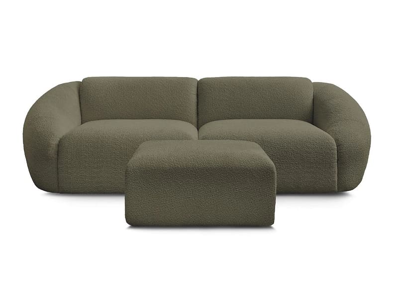 3er Sofa mit Hocker BOBOCHIC TINA Boucle-Stoff grün