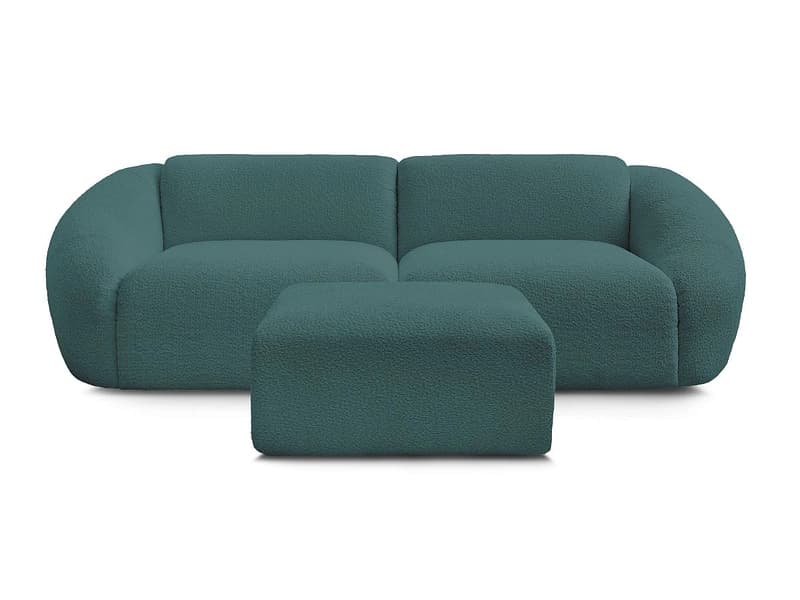 3er Sofa mit Hocker BOBOCHIC TINA Boucle-Stoff hellblau