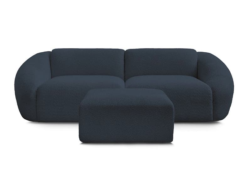 3er Sofa mit Hocker BOBOCHIC TINA Boucle-Stoff dunkelblau