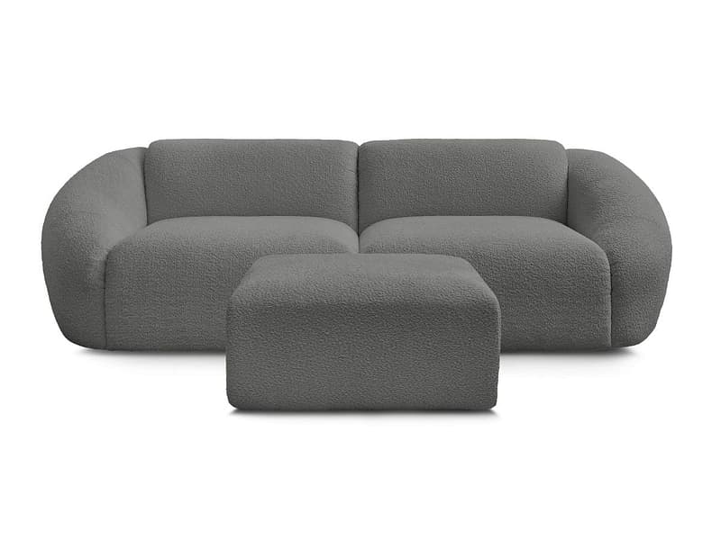 3er Sofa mit Hocker BOBOCHIC TINA Boucle-Stoff dunkelgrau