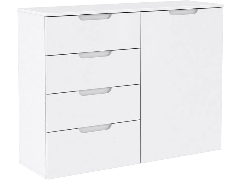 Kommode SIENNA 1 Tür 4 Schubladen 34.4x110.1x84.9cm weiss glänzend glänzendes papier