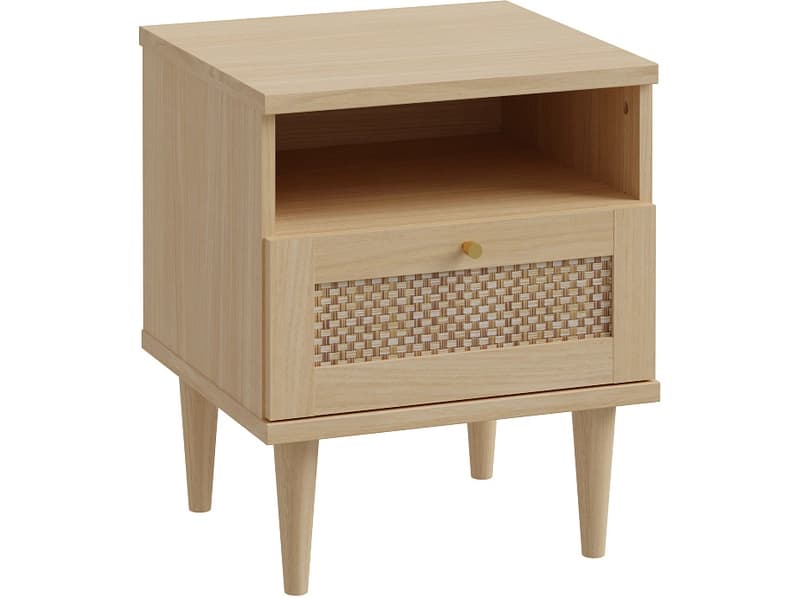 Nachttisch CALASETTA 1 Schublade 45.4x41.4x54.5cm eiche dekor / rattan