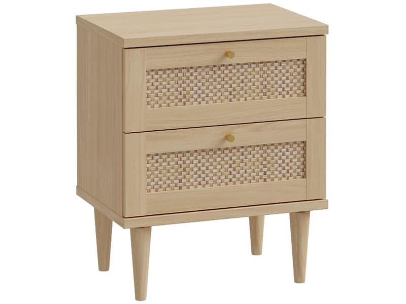 Nachttisch CALASETTA 2 Schubladen 50.4x34.8x60.8cm eiche dekor / rattan
