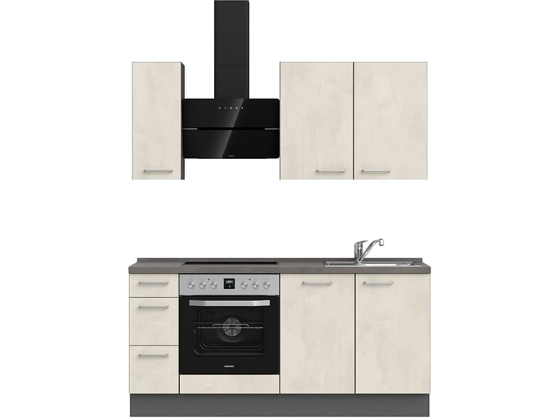 Komplette Küche MODUSET RIVA PREMIUM Weissbeton 60x180cm
