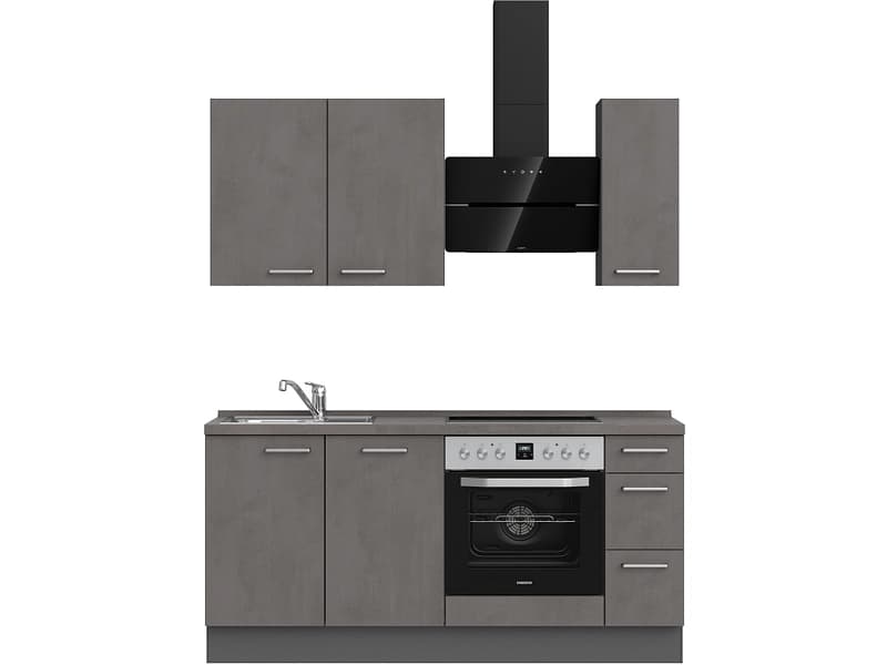 Komplette Küche MODUSET RIVA PREMIUM Beton Schiefergrau 60x180cm