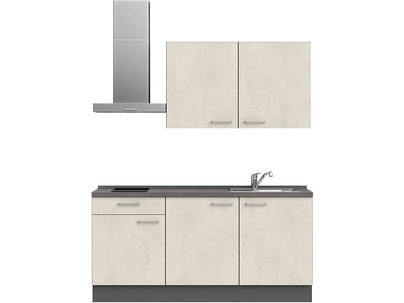 Komplette Küche mit Elektrogeräten MODUSET RIVA CLASSIC Weissbeton 60x180cm
