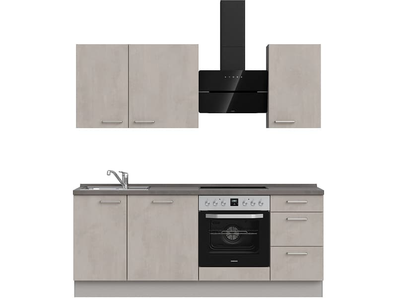 Komplette Küche MODUSET RIVA PREMIUM Beton Grau 60x210cm