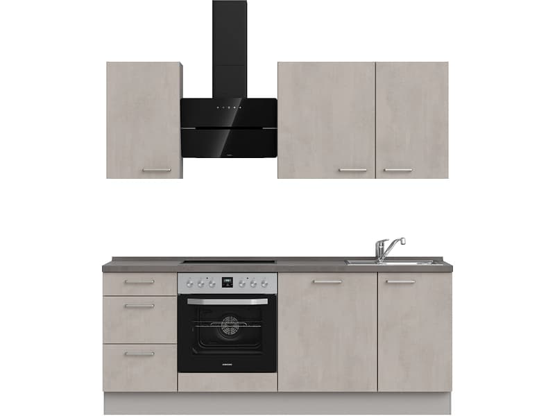 Komplette Küche MODUSET RIVA PREMIUM Beton Grau 60x210cm