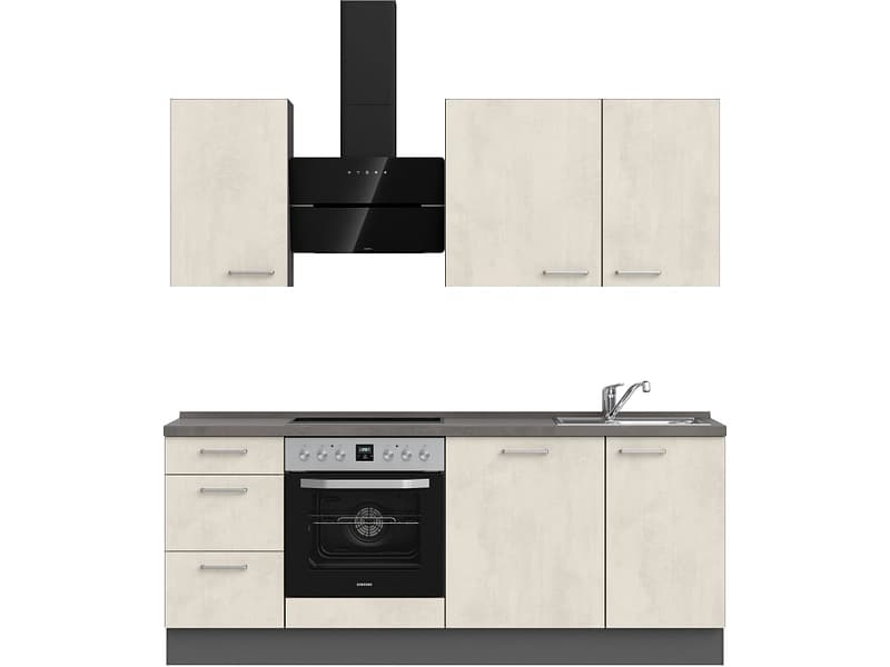 Komplette Küche MODUSET RIVA PREMIUM Weissbeton 60x210cm
