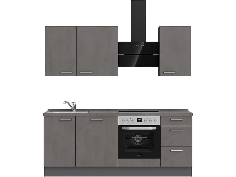 Komplette Küche MODUSET RIVA PREMIUM Beton Schiefergrau 60x210cm