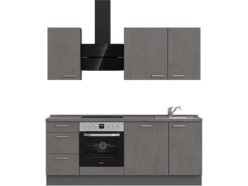 Komplette Küche MODUSET RIVA PREMIUM Beton Schiefergrau 60x210cm