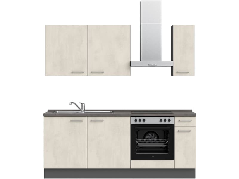 Komplette Küche mit Elektrogeräten MODUSET RIVA CLASSIC Weissbeton 60x210cm