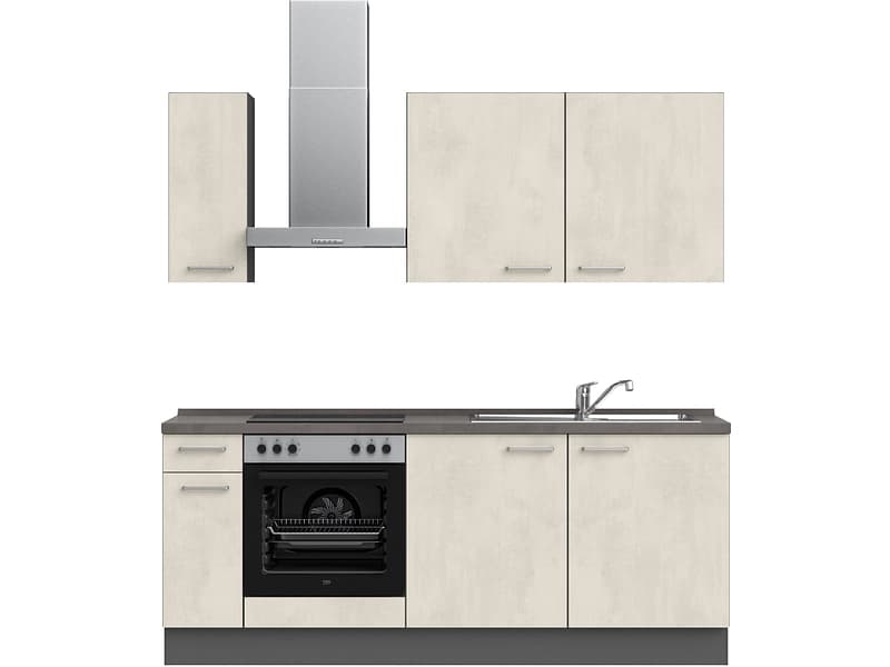 Komplette Küche mit Elektrogeräten MODUSET RIVA CLASSIC Weissbeton 60x210cm