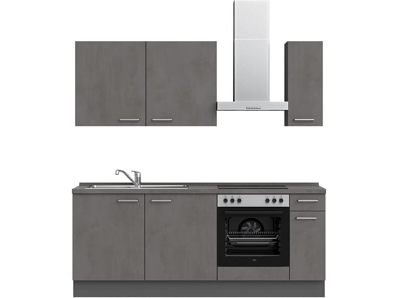 Komplette Küche mit Elektrogeräten MODUSET RIVA CLASSIC Beton Schiefergrau 60x210cm