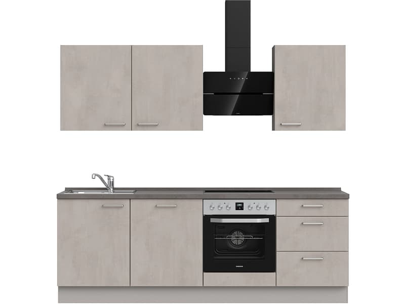 Komplette Küche MODUSET RIVA PREMIUM Beton Grau 60x240cm