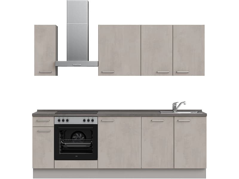 Komplette Küche MODUSET RIVA CLASSIC Beton Grau 60x240cm