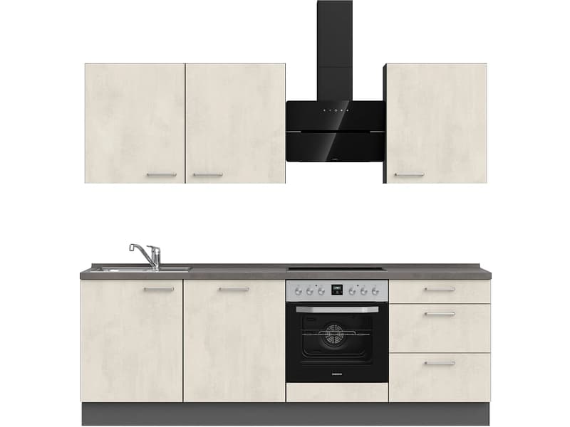 Komplette Küche MODUSET RIVA PREMIUM Weissbeton 60x240cm