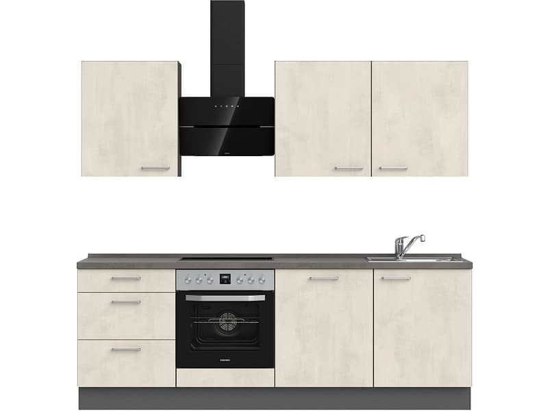 Komplette Küche MODUSET RIVA PREMIUM Weissbeton 60x240cm