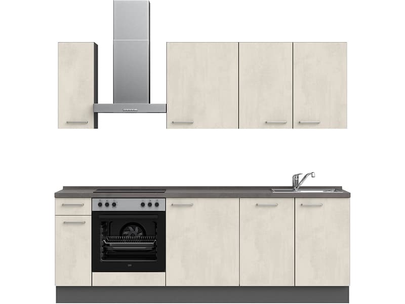 Komplette Küche MODUSET RIVA CLASSIC Weissbeton 60x240cm