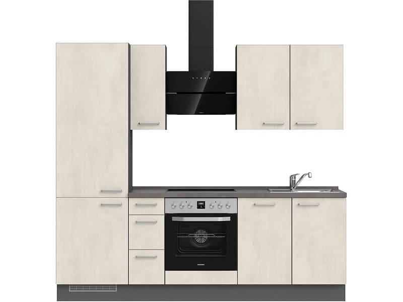 Komplette Küche MODUSET RIVA PREMIUM Weissbeton 60x240cm