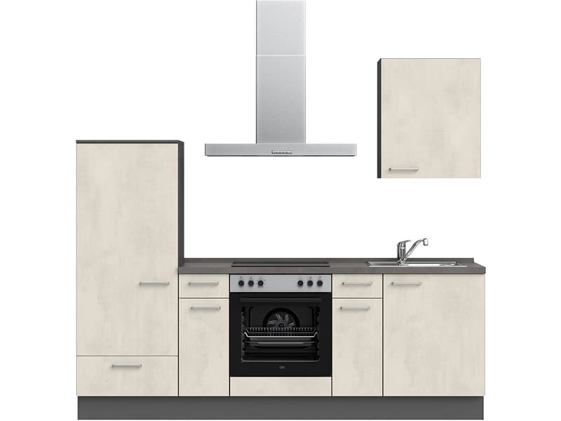 Komplette Küche MODUSET RIVA CLASSIC Weissbeton 60x240cm