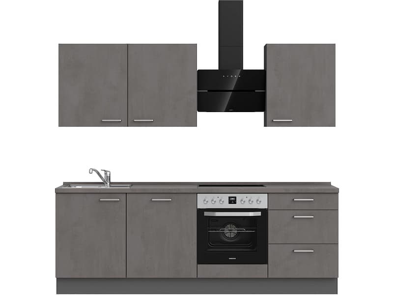 Komplette Küche MODUSET RIVA PREMIUM Beton Schiefergrau 60x240cm