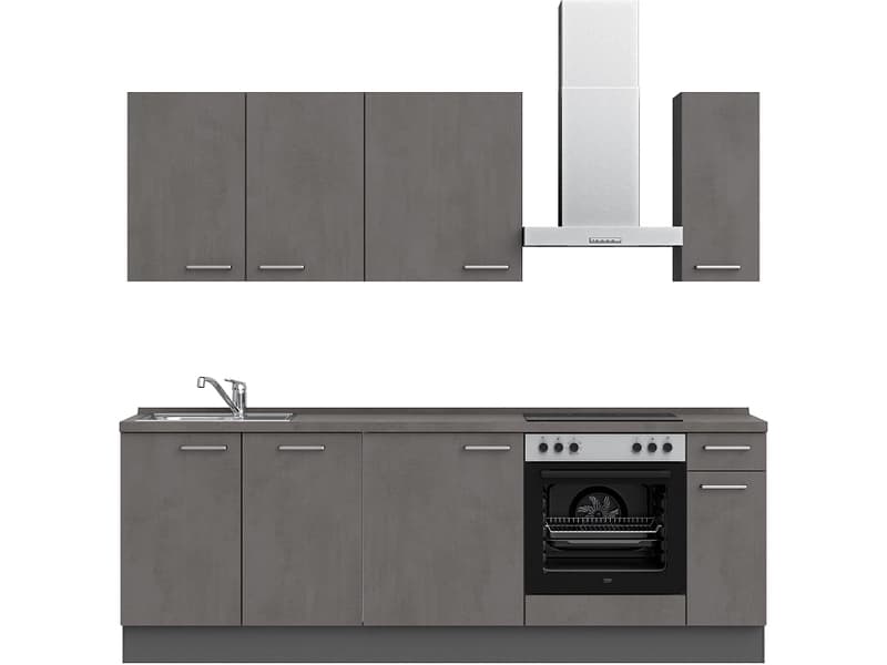 Komplette Küche MODUSET RIVA CLASSIC Beton Schiefergrau 60x240cm