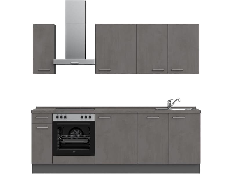 Komplette Küche MODUSET RIVA CLASSIC Beton Schiefergrau 60x240cm