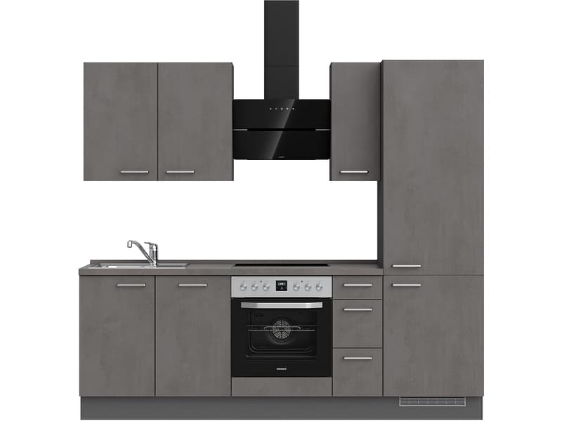Komplette Küche MODUSET RIVA PREMIUM Beton Schiefergrau 60x240cm