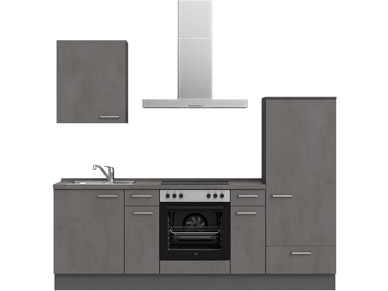 Komplette Küche MODUSET RIVA CLASSIC Beton Schiefergrau 60x240cm