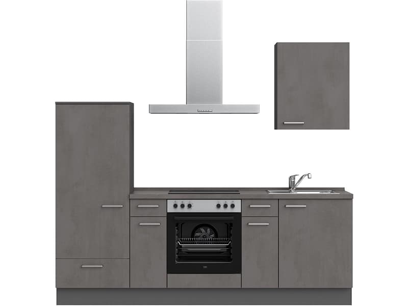 Komplette Küche MODUSET RIVA CLASSIC Beton Schiefergrau 60x240cm