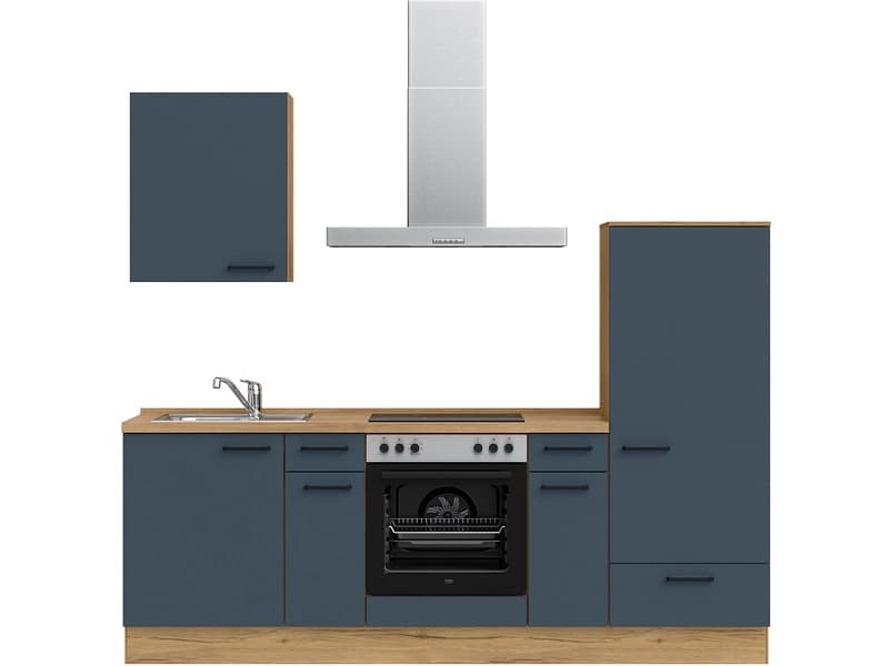 Komplette Küche mit Elektrogeräten MODUSET EASYTOUCH CLASSIC Fjordblau 60x240cm