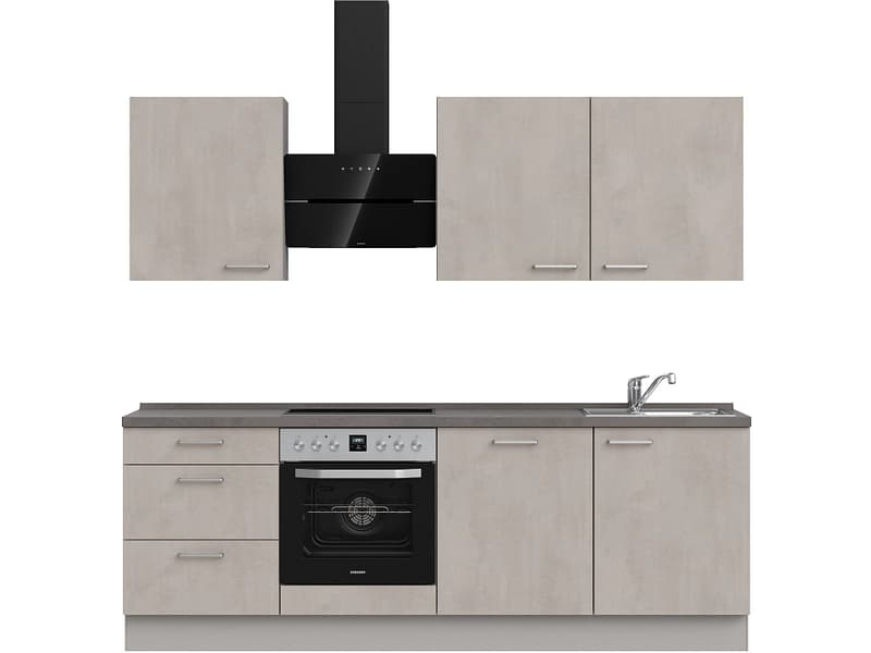 Komplette Küche mit Elektrogeräten MODUSET RIVA PREMIUM Beton Grau 60x240cm