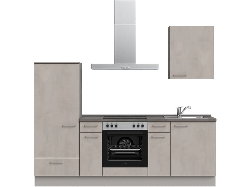 Komplette Küche mit Elektrogeräten MODUSET RIVA CLASSIC Beton Grau 60x240cm