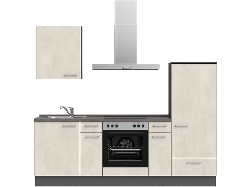 Komplette Küche mit Elektrogeräten MODUSET RIVA CLASSIC Weissbeton 60x240cm