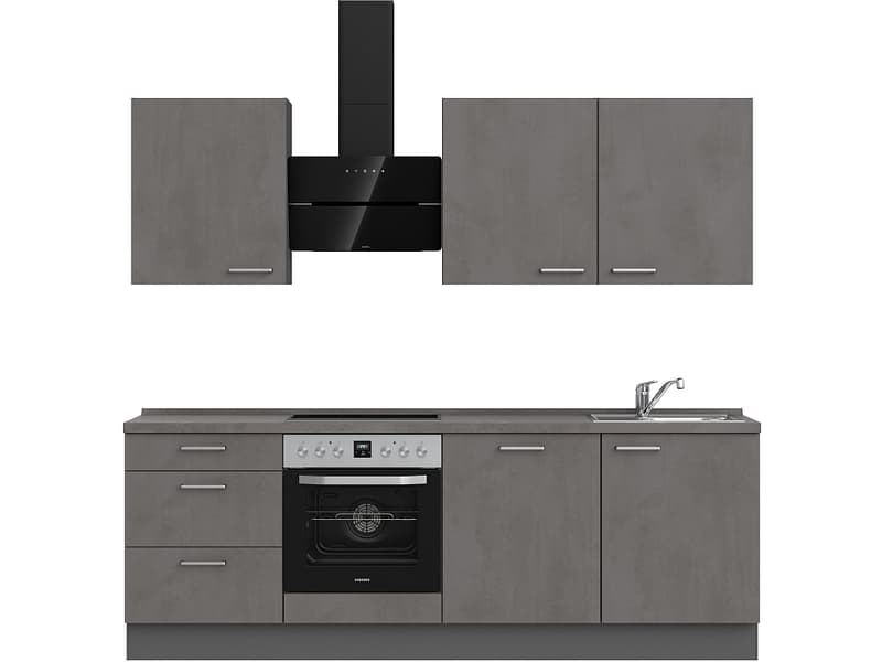 Komplette Küche mit Elektrogeräten MODUSET RIVA PREMIUM Beton Schiefergrau 60x240cm