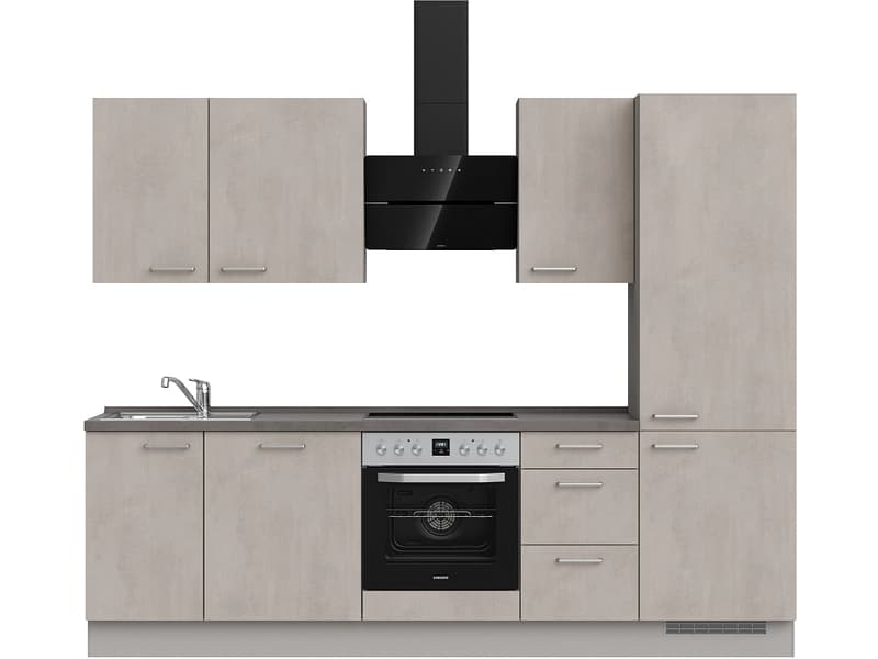 Komplette Küche MODUSET RIVA PREMIUM Beton Grau 60x270cm