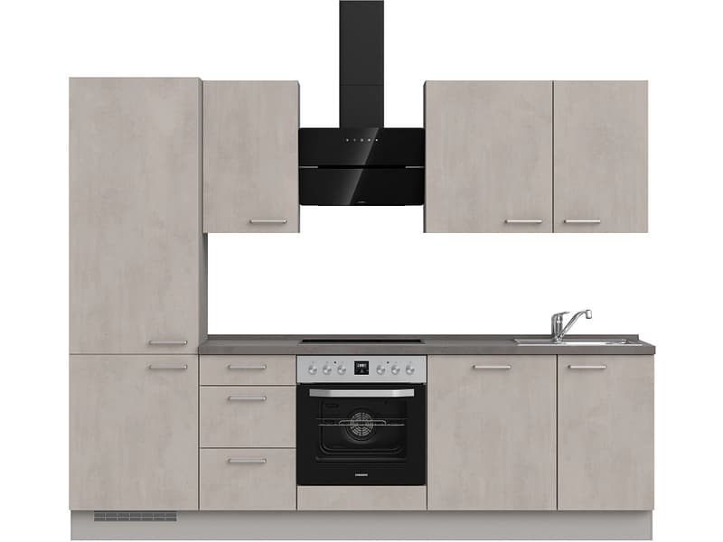 Komplette Küche MODUSET RIVA PREMIUM Beton Grau 60x270cm