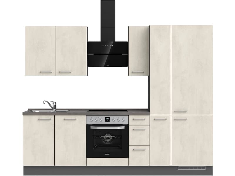 Komplette Küche MODUSET RIVA PREMIUM Weissbeton 60x270cm