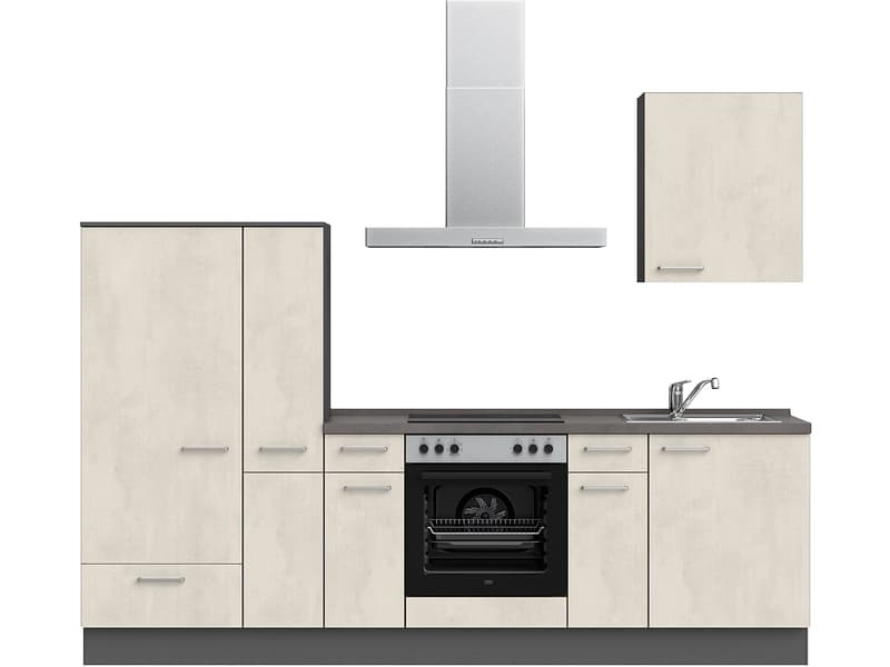 Komplette Küche MODUSET RIVA CLASSIC Weissbeton 60x270cm