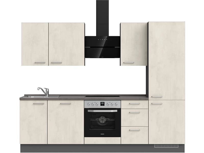 Komplette Küche MODUSET RIVA PREMIUM Weissbeton 60x270cm