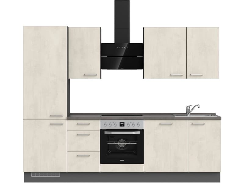 Komplette Küche MODUSET RIVA PREMIUM Weissbeton 60x270cm
