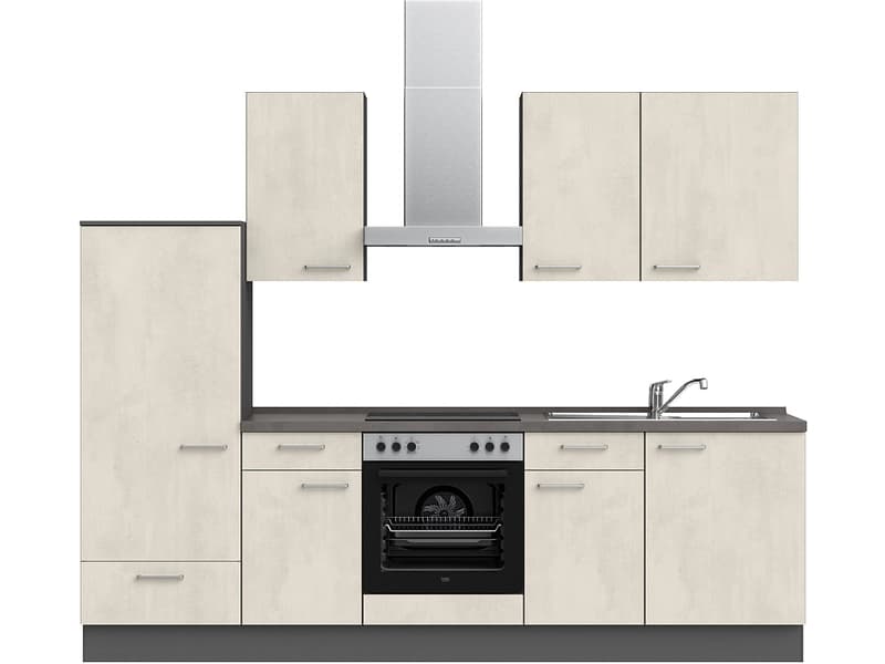 Komplette Küche MODUSET RIVA CLASSIC Weissbeton 60x270cm