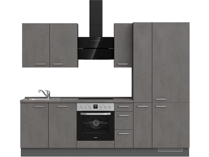 Komplette Küche MODUSET RIVA PREMIUM Beton Schiefergrau 60x270cm